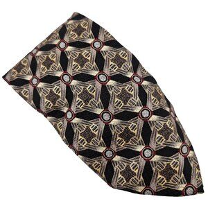 Pavia Mens Neck Tie Silk Black Red Gold Geometric Pattern Italy Business Dress